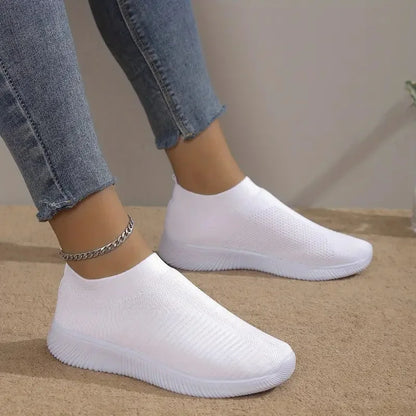 Solid Color Mesh Sneakers – Flying Woven Walking Fashion Slip-on Flat Shoes for Sports, Running, and Tennis