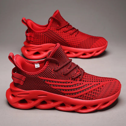 Comfortable Sneakers – Breathable Mesh Tennis Sports Running & Walking Outdoor Shoes for Men, Red Flying Weave, Slip-on Gym Shoes