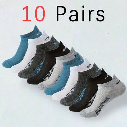 10 Pairs Men's Socks – High Quality, Women's Low Cut Round Neck, Ankle Socks, Sports Mesh, Breathable, Summer Autumn Boat Socks
