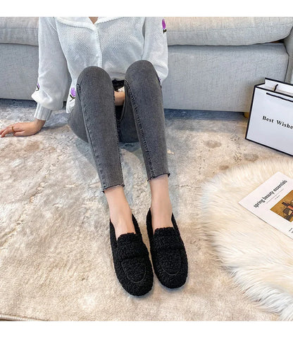 Warm Outdoor Shoes Plush Design British Style White Snow Boots Ladies' Casual Flats New Women's Winter