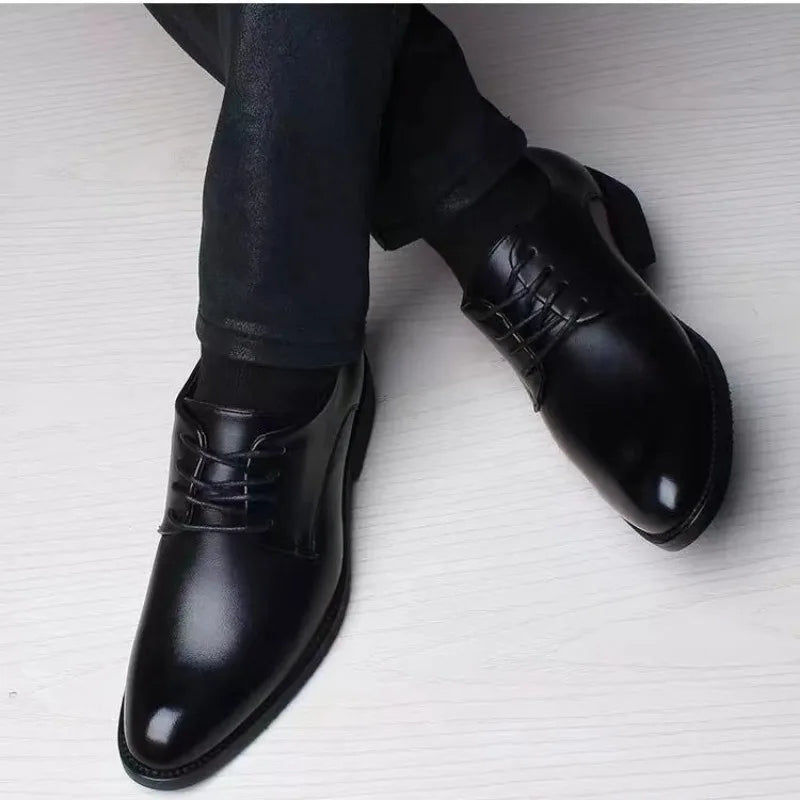 British Casual Business Formal Leather Shoes – Men’s Heightening Single Shoes, Casual Shoes for Suit, Spring and Autumn
