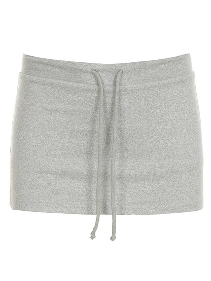 Solid Lace-Up Mini Skirt – Sexy American Retro, Vintage Casual, A-Line Knit Bottoms