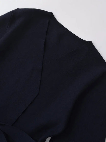 Thin Knitted Cardigan – V-Neck, Slim Fit, Wrist Sleeve, Sash Belt, Y2K Autumn Jacket