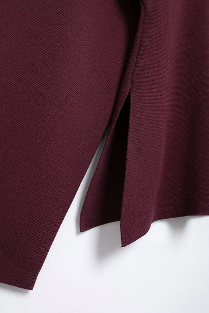 Elegant Knitted Cardigan – Burgundy Red, V-Neck, Slim Fit, Long Sleeve, Autumn Office Chic Outerwear