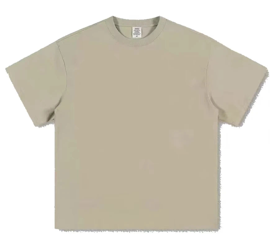 Heavy-duty Pure Cotton T-shirt Thickened, Threaded Round Neck