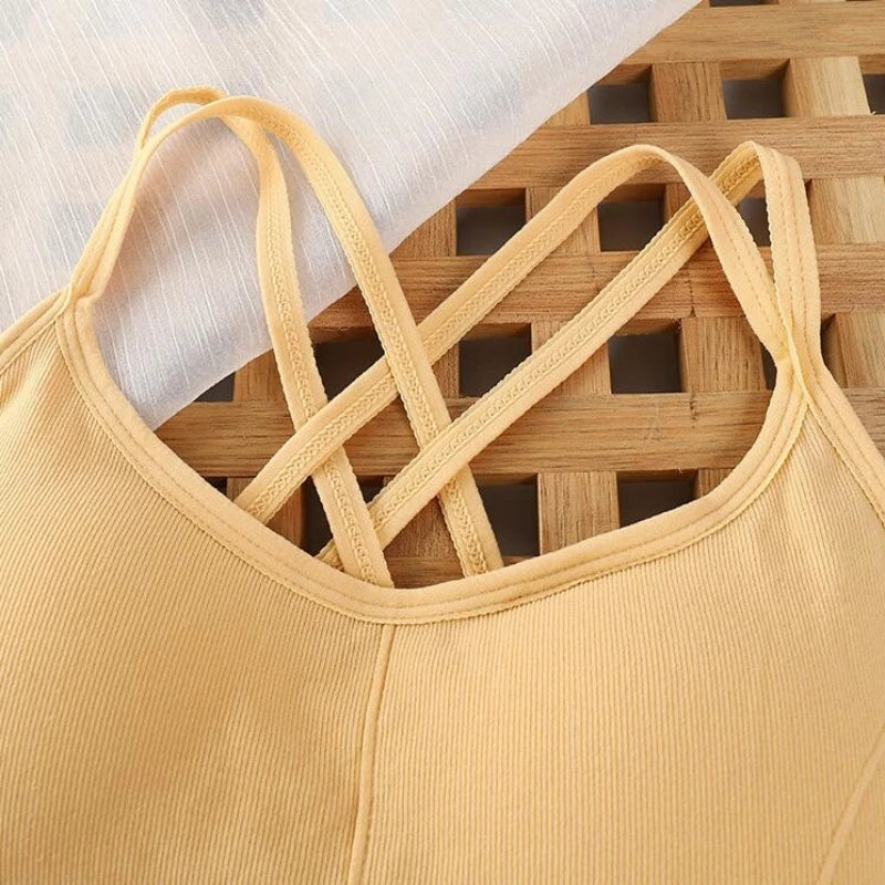 Sexy Women's Cross-Back Tank Top – Breathable Sports Bra, Soft Fitness Yoga Wear, Solid Color