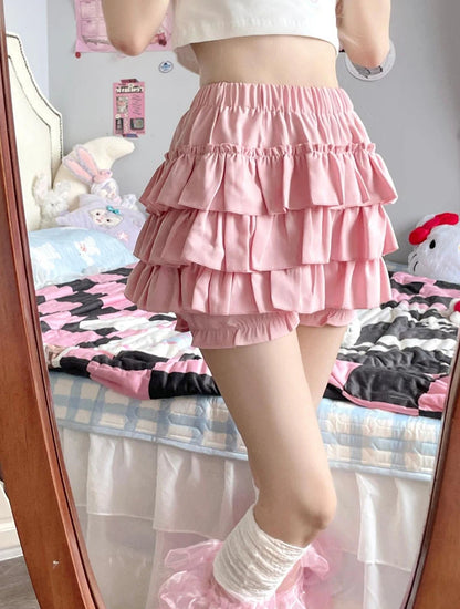 Y2K Sweet Ruffle Mini Skirt – Kawaii Lolita A-Line, Harajuku High-Waisted Bow Skirt in Pink & White