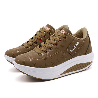 Casual Sports Shoes - Breathable, Comfortable, Wedge Heel, Thick Sole, Lace-Up Sneakers for Ladies