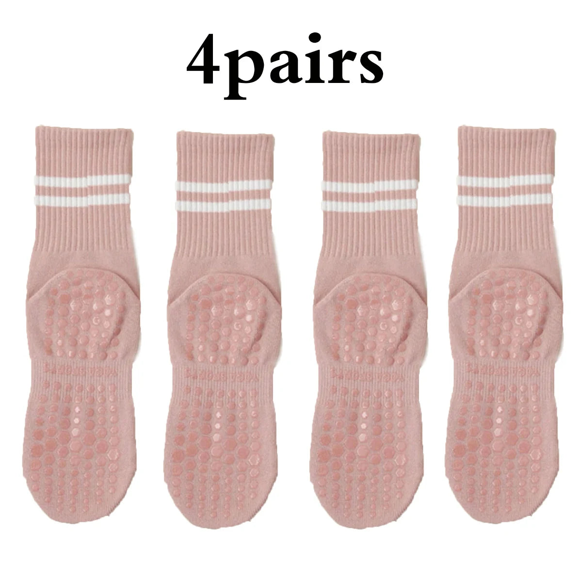 4 Pairs Medium length Socks, Pure Cotton Anti Slip Silicone Indoor Fitness Pilates