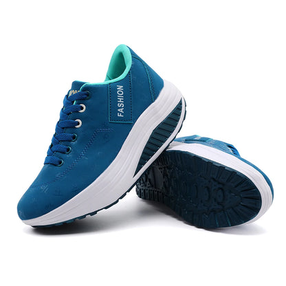 Casual Sports Shoes - Breathable, Comfortable, Wedge Heel, Thick Sole, Lace-Up Sneakers for Ladies