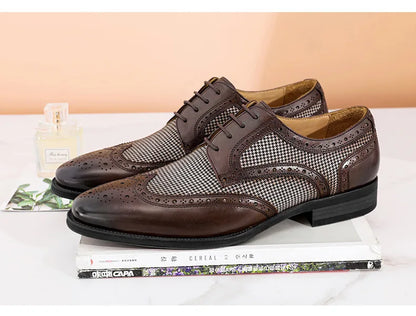 Leather Brogues – Fashion Wedding Party Men Dress Shoes, Italian Designer Male Driving Formal Shoes, Lace-Up Men Oxfords, Big Size