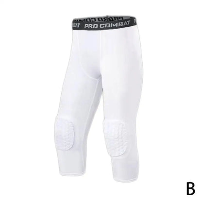 Men's Safety Anti-Collision Pants – Basketball Training 3/4 Tights Leggings, Knee Pads Protector, Sports Compression Trousers
