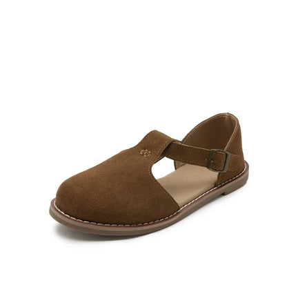 Flat-Soled Retro Frosted Genuine Leather Women's Sandals - New Hollow Roman Baotou Sandals for Women