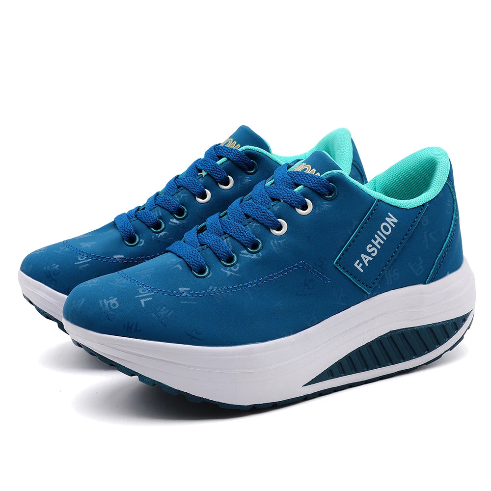 Casual Sports Shoes - Breathable, Comfortable, Wedge Heel, Thick Sole, Lace-Up Sneakers for Ladies