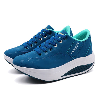 Casual Sports Shoes - Breathable, Comfortable, Wedge Heel, Thick Sole, Lace-Up Sneakers for Ladies