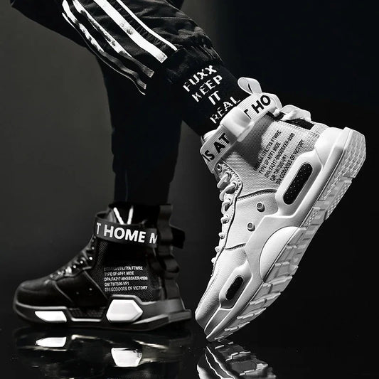 High Top Fashion Leather Sneakers – Trendy Hot Sale, Comfortable Casual Shoes for Men, Outdoor Non-Slip Breathable Footwear