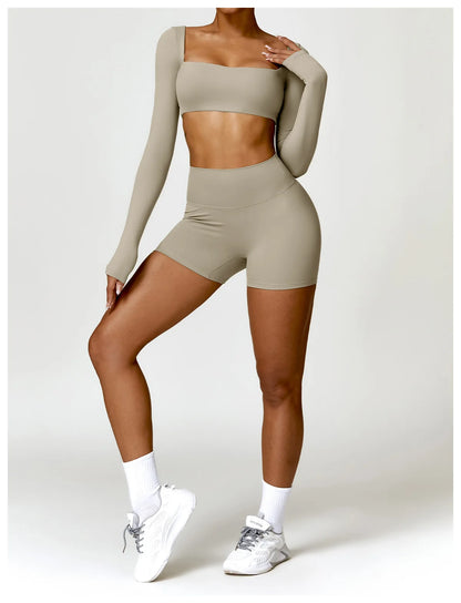 Sportswear Set – Long-Sleeve Top & High-Waisted Shorts or Leggings