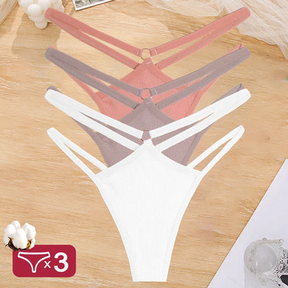 3PCS Set Women's Cotton G-String Thongs – Low Waist, Sexy, Hollow Out, Elastic, Breathable Lingerie