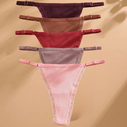 5PCS Sexy G-String Panties – Cotton, Adjustable Waist, Women's Bikini Thongs Lingerie