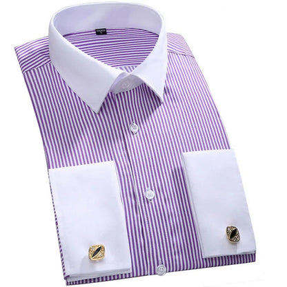 Men's French Cuff Formal Shirt – New White Long-Sleeved Business Button Shirt, Regular Fit With Cuff Buttons