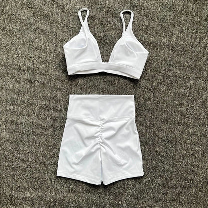 1/2PCS V-Neck Sports Bra or High-Waisted Shorts