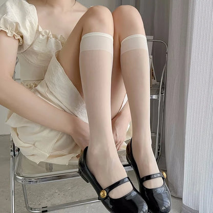 Woman Socks – Cute Black White Lolita Long Socks, Summer Thin Knee-High Socks, Fashion Cosplay Sexy Nylon Transparent Stockings