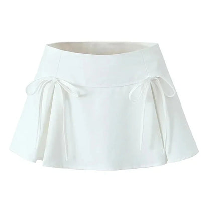 Women's Y2K Bow Skirt – Pleated A-Line, Solid Color, Harajuku Korean Preppy Style