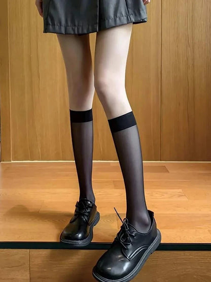 4 Pairs Black White Semi-Transparent Nylon Socks – Classic, Versatile, Comfortable, Breathable, Suitable for Daily Wear