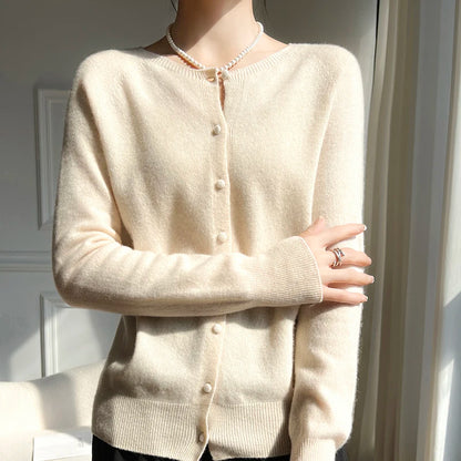 100% Wool Cardigan – Solid Color, Warm Knitwear, Casual Autumn Winter Outerwear