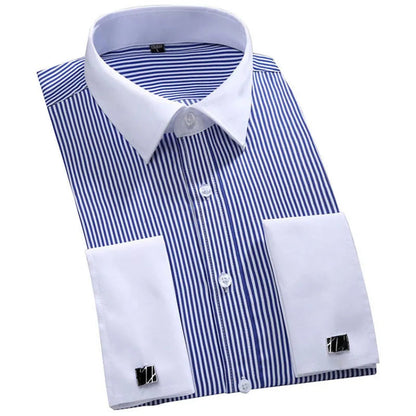 Men's French Cuff Formal Shirt – New White Long-Sleeved Business Button Shirt, Regular Fit With Cuff Buttons