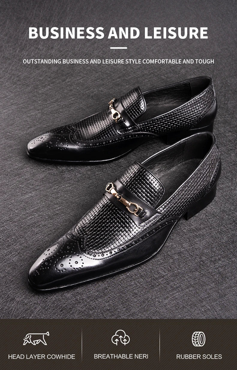 Fashion Business Casual Genuine Leather Shoes – Handmade Party Wedding Wear, Men Office Dress Shoe, Big Size, Black Loafers