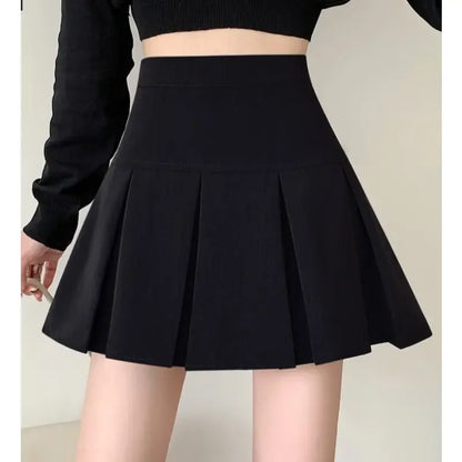 Summer Women's Pleated Skirt – Slim Fit, Solid Color, High-Waisted, College Style A-Line