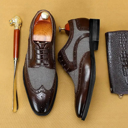 Leather Brogues – Fashion Wedding Party Men Dress Shoes, Italian Designer Male Driving Formal Shoes, Lace-Up Men Oxfords, Big Size