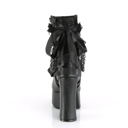 Gothic Style Chain Lace Up Bow Women Short Boots Retro Round Toe Square Heel Chunky Platform Ankle Boots Punk