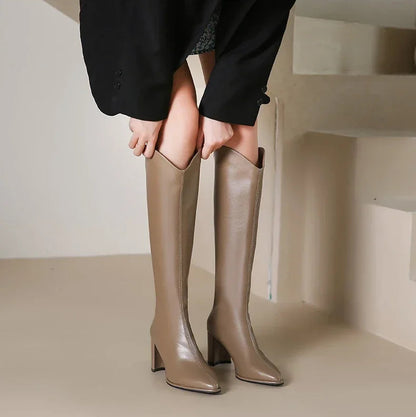Zipper Boots with Thick High Heels – Simple Design, Knee High, Autumn & Winter Boots