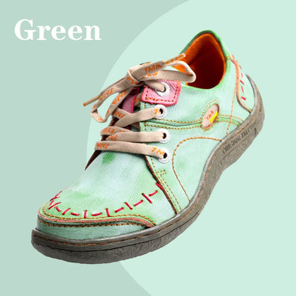Hand-Stitched Leather Sneakers – Lightweight Flat Design Shoes for Women