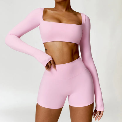 Sportswear Set – Long-Sleeve Top & High-Waisted Shorts or Leggings