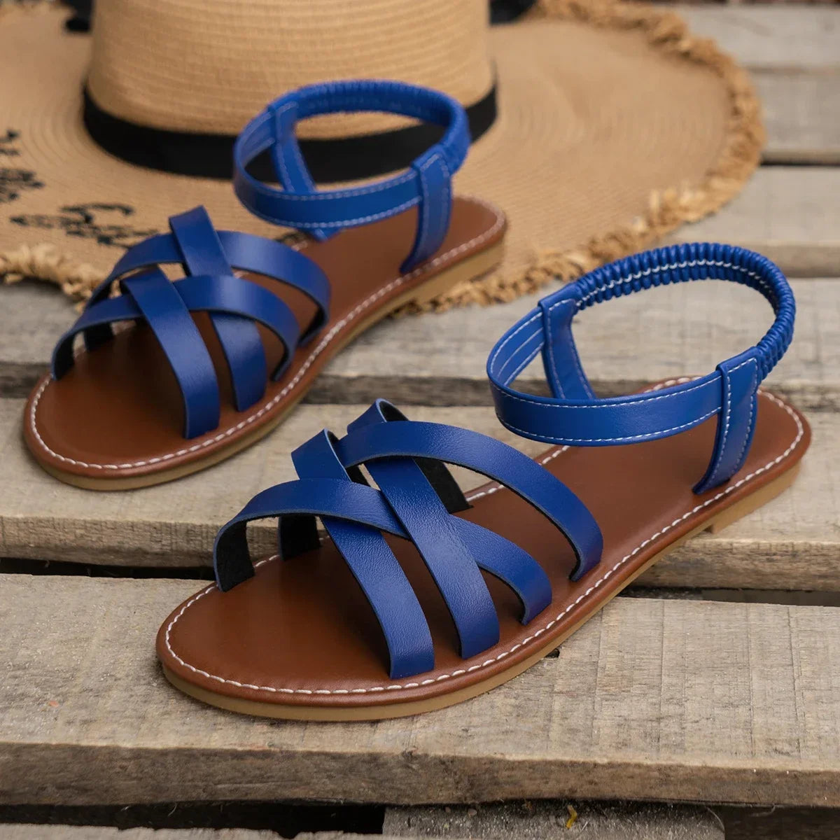 Chic Spring Essential - Women's Lightweight Flat Sandals with Easy-Fit Elastic Band, Perfect for All-Day Comfort and Style