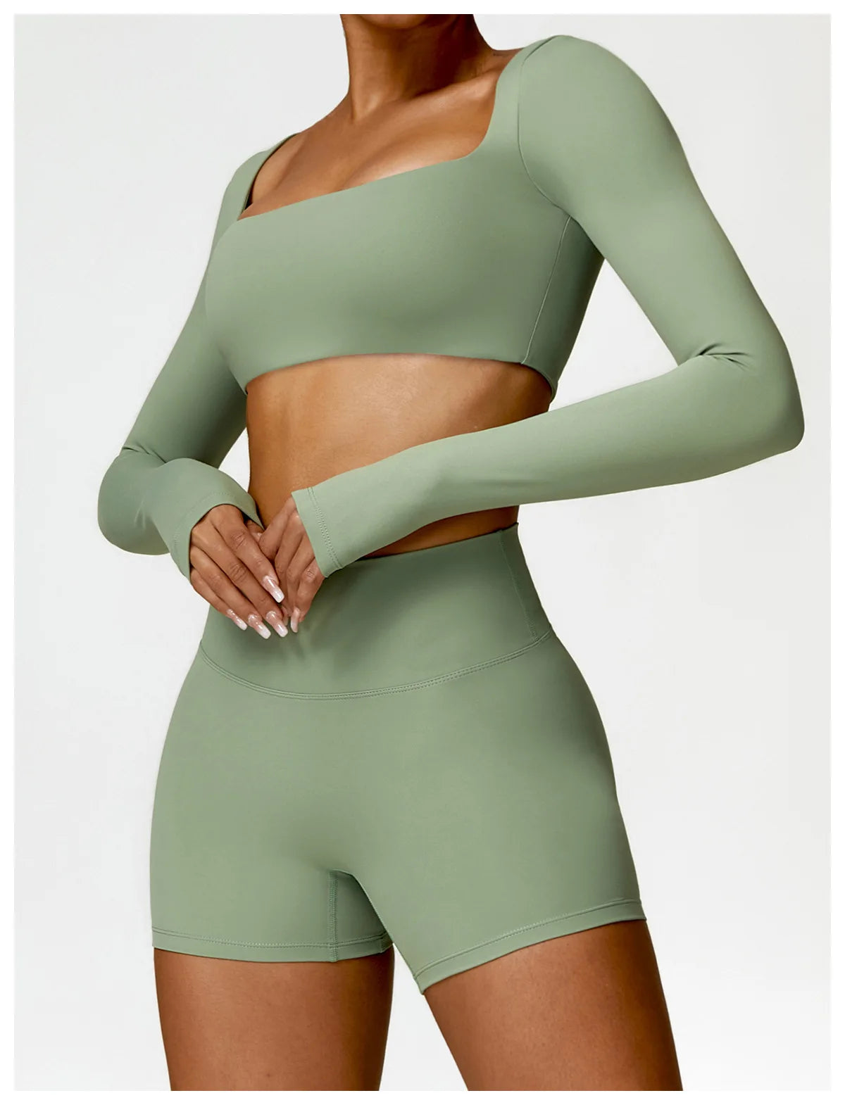 Sportswear Set – Long-Sleeve Top & High-Waisted Shorts or Leggings