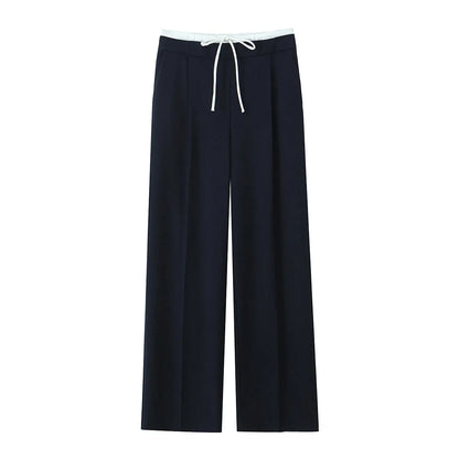 Women Fashion Straight Pants – Solid Color, Lace-Up, Side Zipper, Vintage Style, High Elastic Waist, Chic Lady Trousers