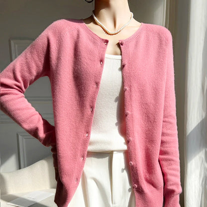 100% Wool Cardigan – Solid Color, Warm Knitwear, Casual Autumn Winter Outerwear