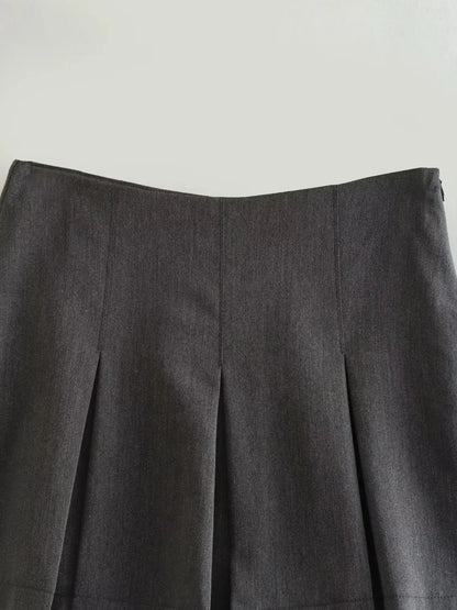 Vintage Dark Grey Mini Skirt – Ruffled, Pleated, Sexy Shorts Skirt, Fashion Streetwear