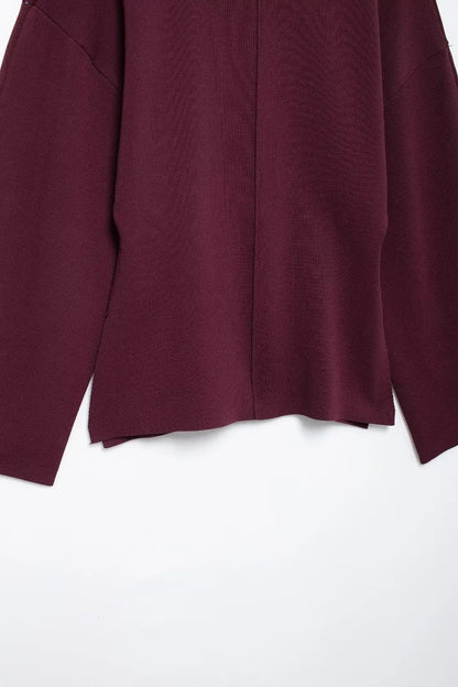 Elegant Knitted Cardigan – Burgundy Red, V-Neck, Slim Fit, Long Sleeve, Autumn Office Chic Outerwear