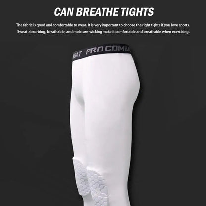 Men's Safety Anti-Collision Pants – Basketball Training 3/4 Tights Leggings, Knee Pads Protector, Sports Compression Trousers