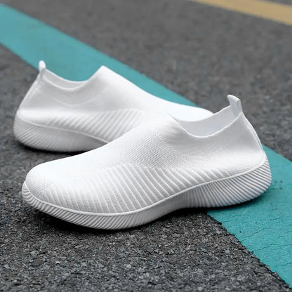Solid Color Mesh Sneakers – Flying Woven Walking Fashion Slip-on Flat Shoes for Sports, Running, and Tennis