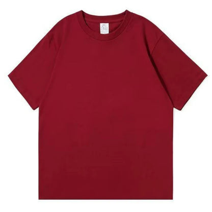 Heavy-duty Pure Cotton T-shirt Thickened, Threaded Round Neck