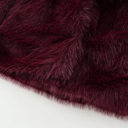 Women's Fur Coat – Plush Burgundy Bomber, Cropped Long Sleeve, Warm Winter Casual Jacket