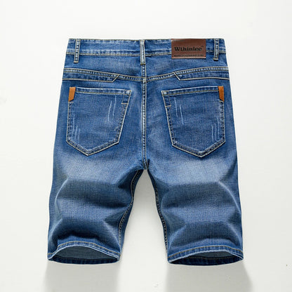 Men's Shorts Jeans – Denim Stretch Pants, Dark Blue, Fashion Design, Slim Straight Fit, Summer Shorts for Men