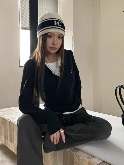Women's Fake Two-Piece T-Shirt – Long Sleeves, Autumn/Winter, Slim Fit, Slimming Effect, Retro Style, Bottoming Top