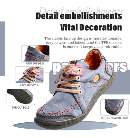 Hand-Stitched Leather Sneakers – Lightweight Flat Design Shoes for Women
